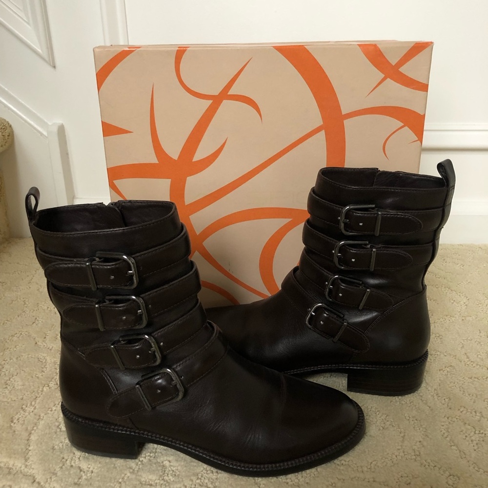 Mia Spigal Brown Leather Boots with Buckles